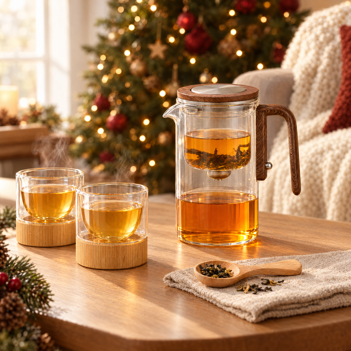 The Mesato Gift Set on a coffee table on Christmas morning