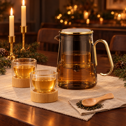 The Lumen Gift Set on a candlelit holiday dinner table
